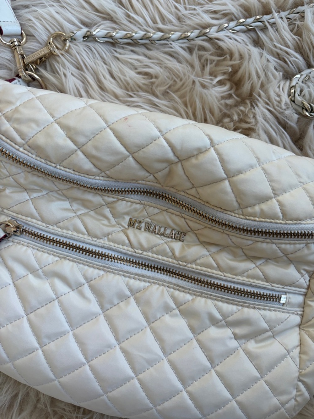 MZ Wallace Cream Quilted Crossbody Belt Bag with Chain Accent - Picture 2 of 7